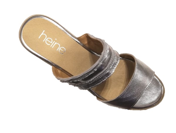 Damenpantolette Keil Heine silber